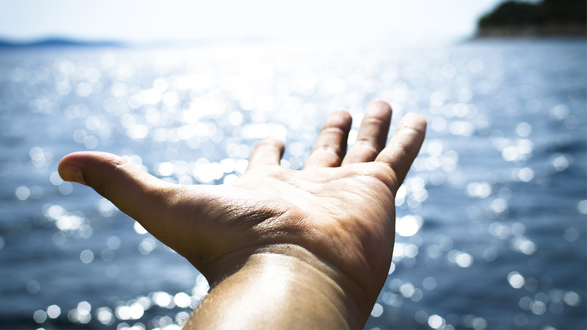 Picture of a hand reaching out to sea